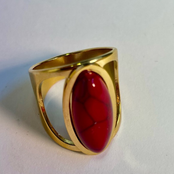 NWT Stainless Steel Gold enamel red Woman ring Size 8 - Picture 5 of 16